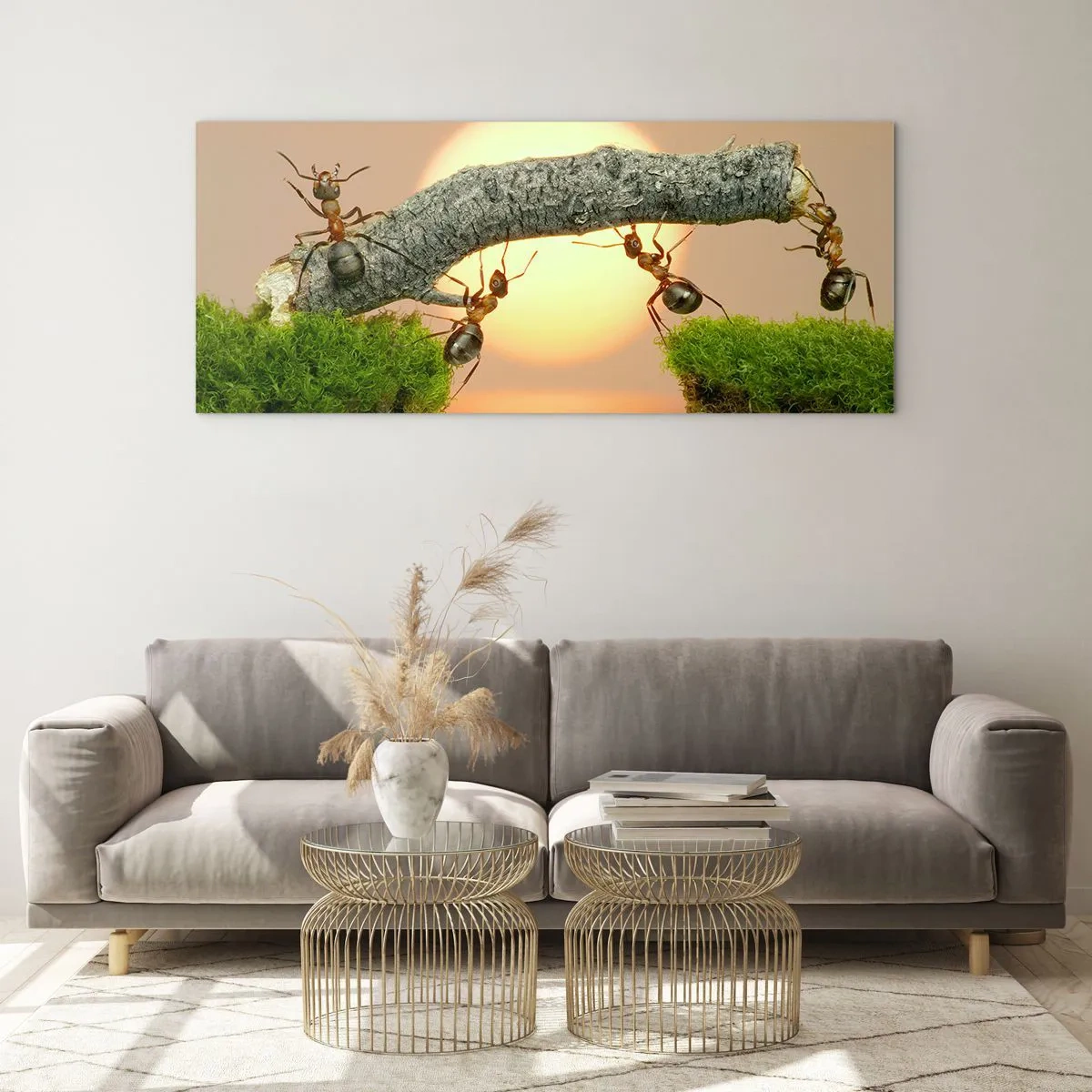 Quadro em vidro - Trabalho alegre e colaborativo - 90x30 cm
