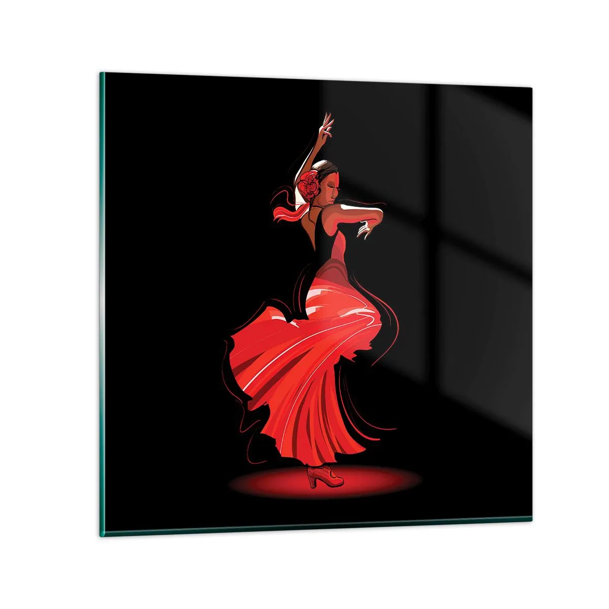 Quadro em vidro - O espírito ardente do flamenco - 50x50 cm