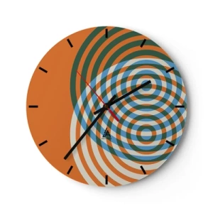 Relógio de parede - Relógio em vidro - Padrão geométrico com círculos concêntricos em cores quentes - 30x30cm - Variação circular abstrata - Decoração de parede moderna para a sala de estar, cozinha e quarto ARTTOR