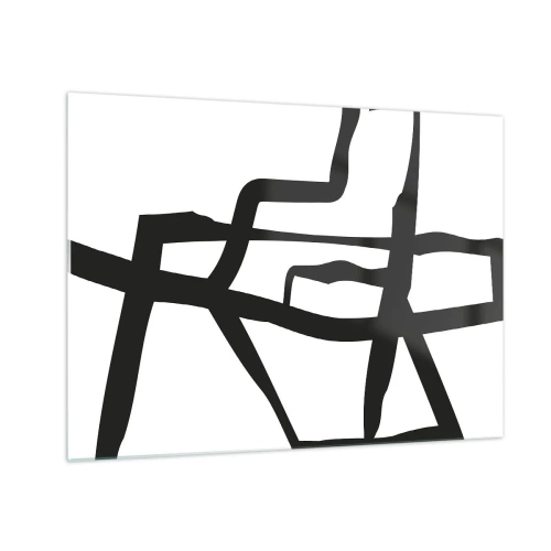 Quadro em vidro - Uma estrutura abstrata em preto e branco que lembra um layout urbano. - 70x50cm - Projeto preto e branco - Decoração de parede moderna para a sala de estar e quarto ARTTOR