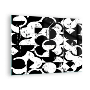 Quadro em vidro - Padrão geométrico em formas contrastantes em preto e branco - 70x50cm - O branco é branco e o preto é preto - Decoração de parede moderna para a sala de estar e quarto ARTTOR