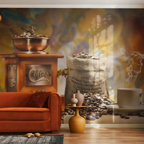 Papel de Parede Premium Sand - A trituração do grão, o ruído do moedor - Gastronomia, Café, Moedor de café - 300x210 cm