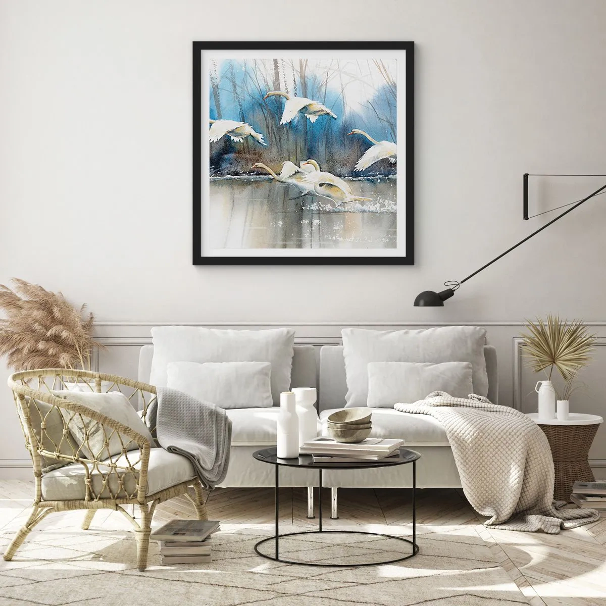 Pôster com moldura preta - Como no conto de fadas sobre cisnes selvagens - 30x30 cm