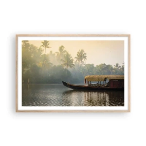Pôster com moldura de carvalho claro - Casa no rio - 91x61 cm