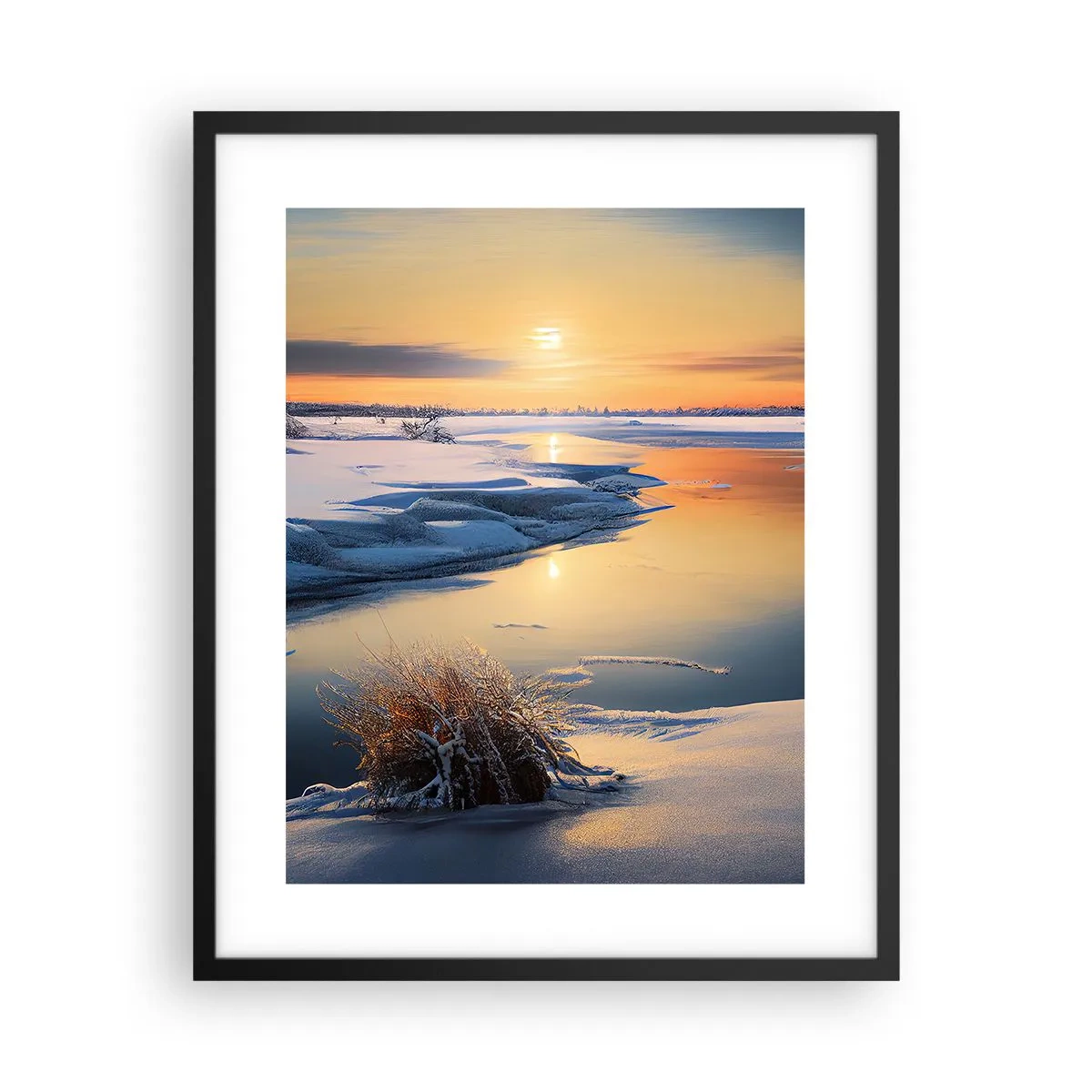 Pôster com moldura preta - Pôr do sol de inverno - 40x50 cm