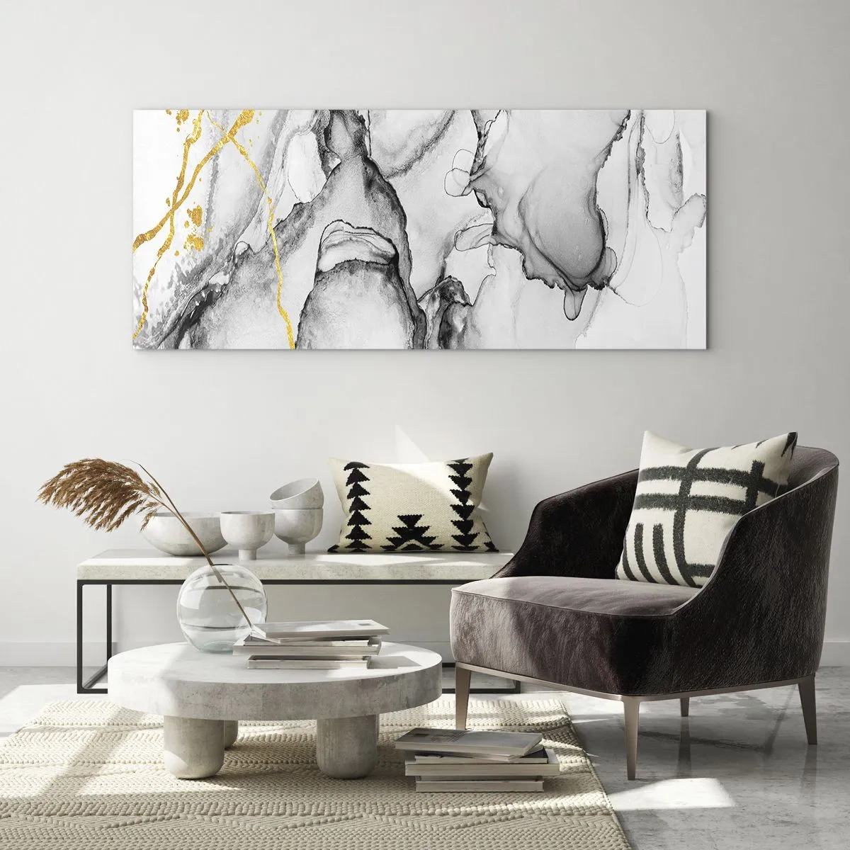 Quadro em vidro - Composição dourada - 100x40 cm