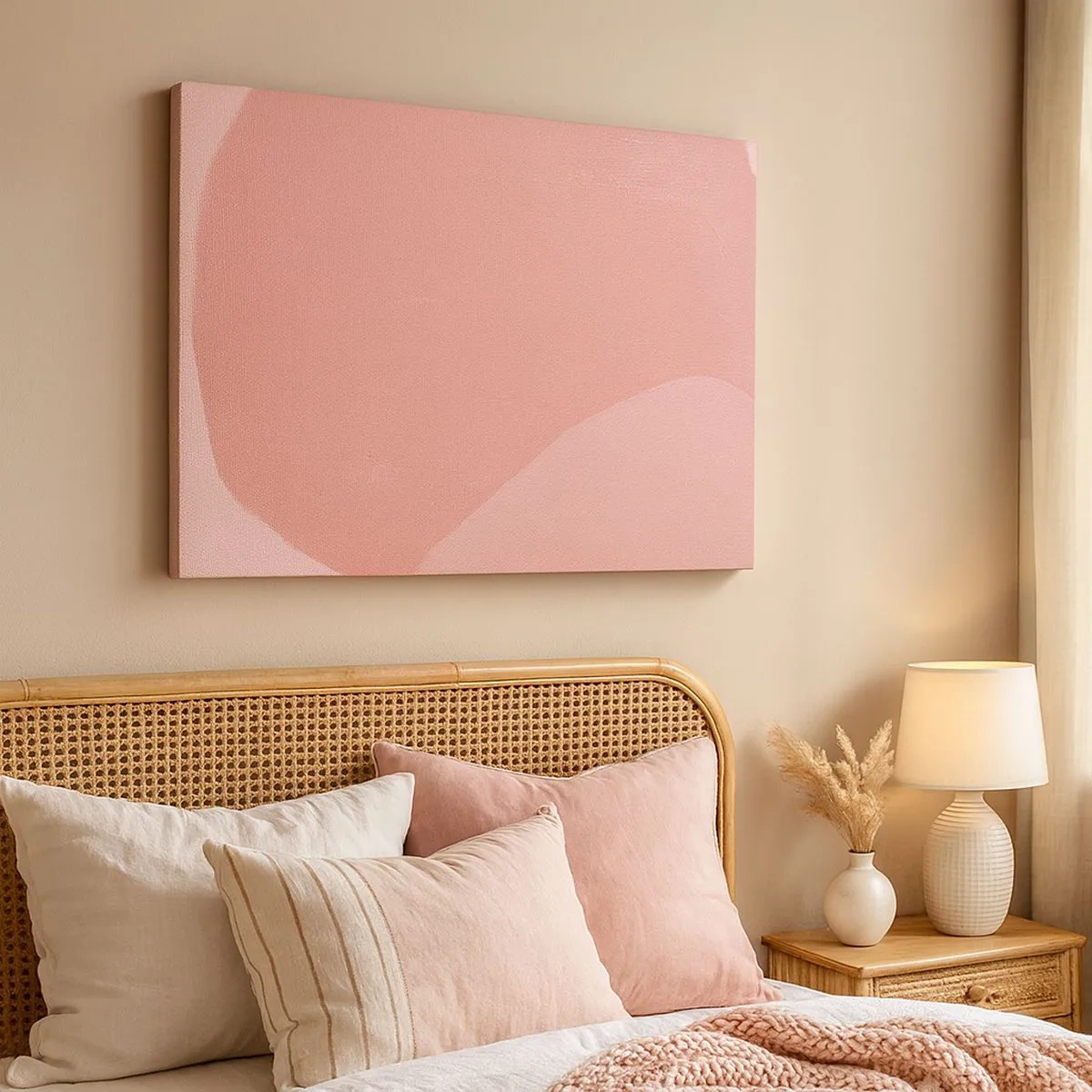 Quadro em tela - Abstração delicada em tons de rosa, formas orgânicas e minimalismo - 70x50cm - Composição orgânica em rosa - Decoração de parede moderna para a sala de estar e quarto ARTTOR