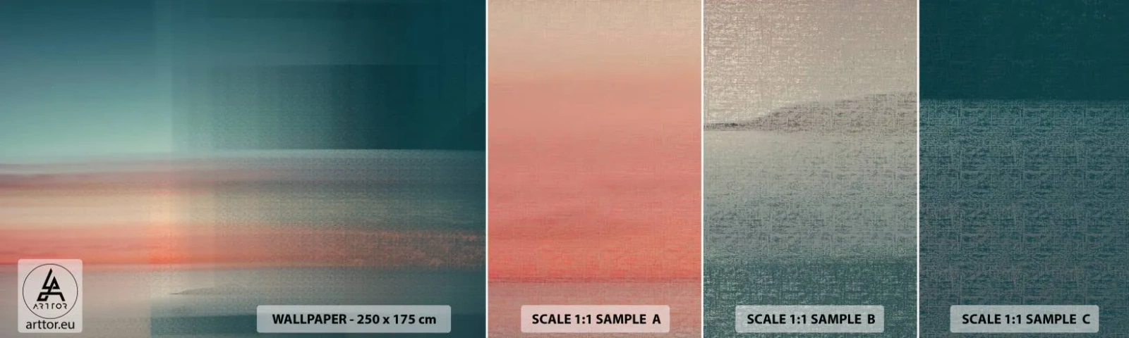 Amostra de papel de parede autocolante Deluxe Sticker - Resumo: ondas de luz - Água, Céu, Minimalismo - 100x30 cm