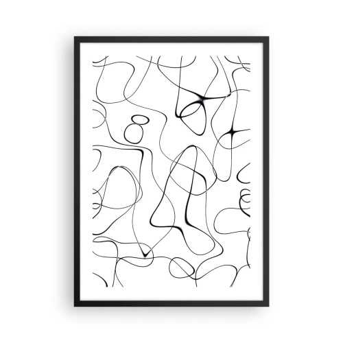 Pôster com moldura preta - Linhas pretas abstratas em um fundo branco - 50x70cm - Os caminhos da vida, as vicissitudes do destino - Decoração de parede moderna para a sala de estar e quarto ARTTOR