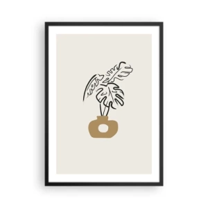 Pôster com moldura preta - Um desenho minimalista de uma monstera em um vaso - 50x70cm - Monstera – decoração do lar - Decoração de parede moderna para a sala de estar e quarto ARTTOR