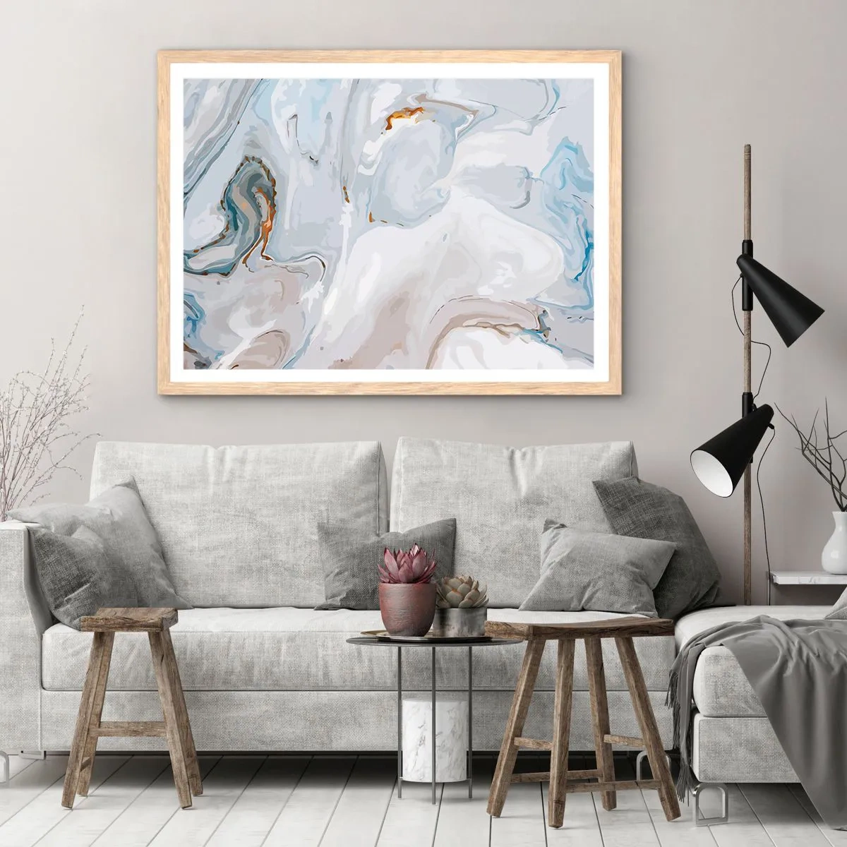 Pôster com moldura de carvalho claro - Branco elevado - 50x40 cm