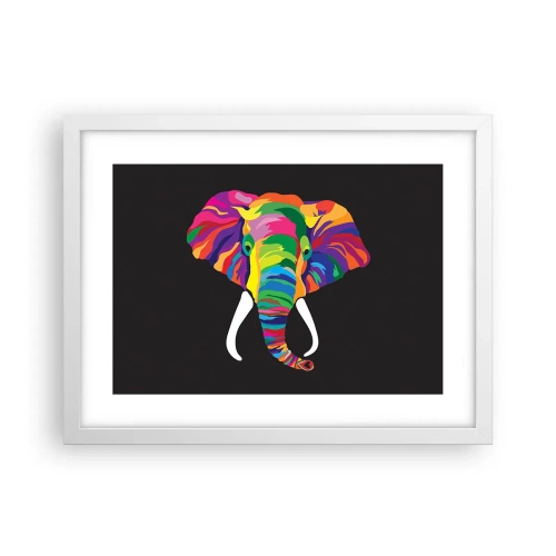 Pôster em moldura branca - O elefante que adorava banhar-se no arco-íris - 40x30 cm