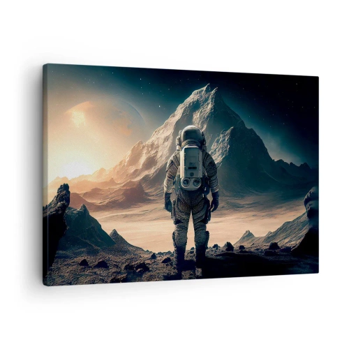 Quadro em tela - Astronauta com o cenário de montanhas majestosas - 70x50cm - Novo desafio - Decoração de parede moderna para a sala de estar e quarto ARTTOR