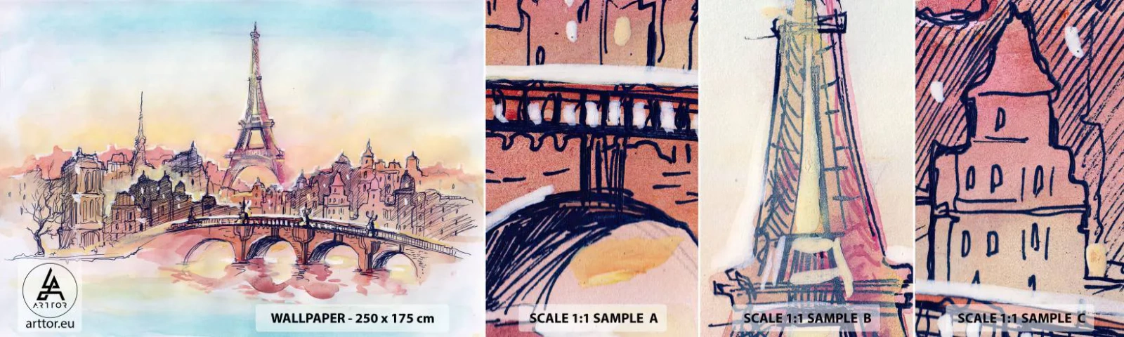 Amostra de Papel de Parede Standard Eco - A única cidade deste tipo no mundo - Cidade, Torre Eiffel, Paris - 100x30 cm