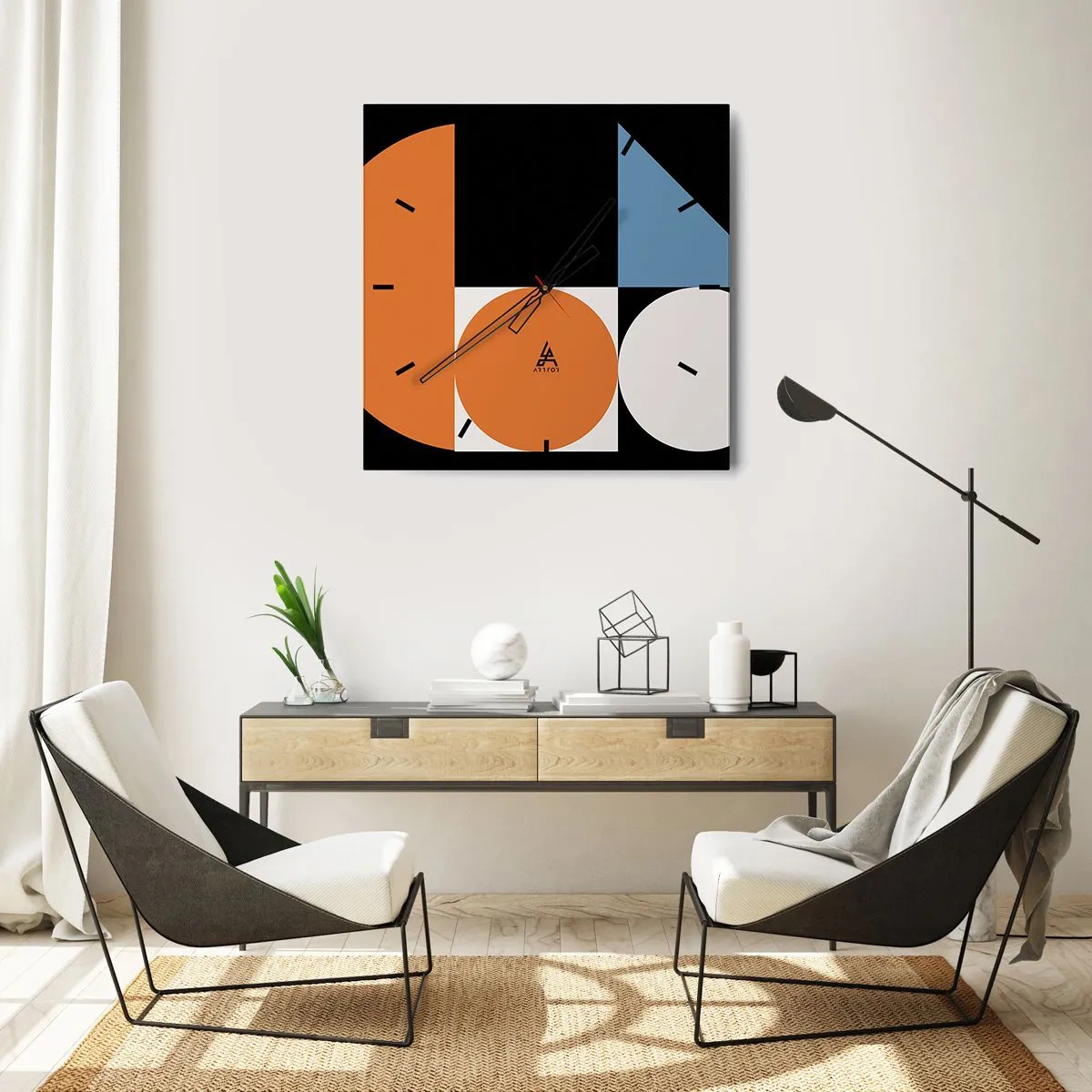 Relógio de parede - Relógio em vidro - Disposição das figuras - 40x40 cm