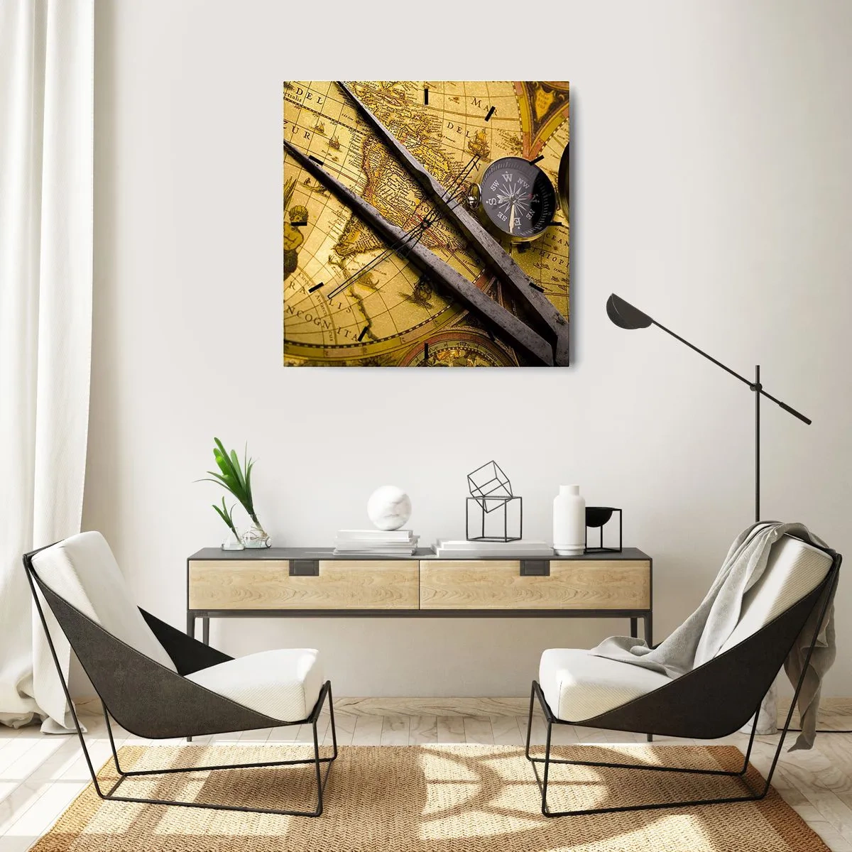 Relógio de parede - Relógio em vidro - Onde estão esses tesouros? - 40x40 cm