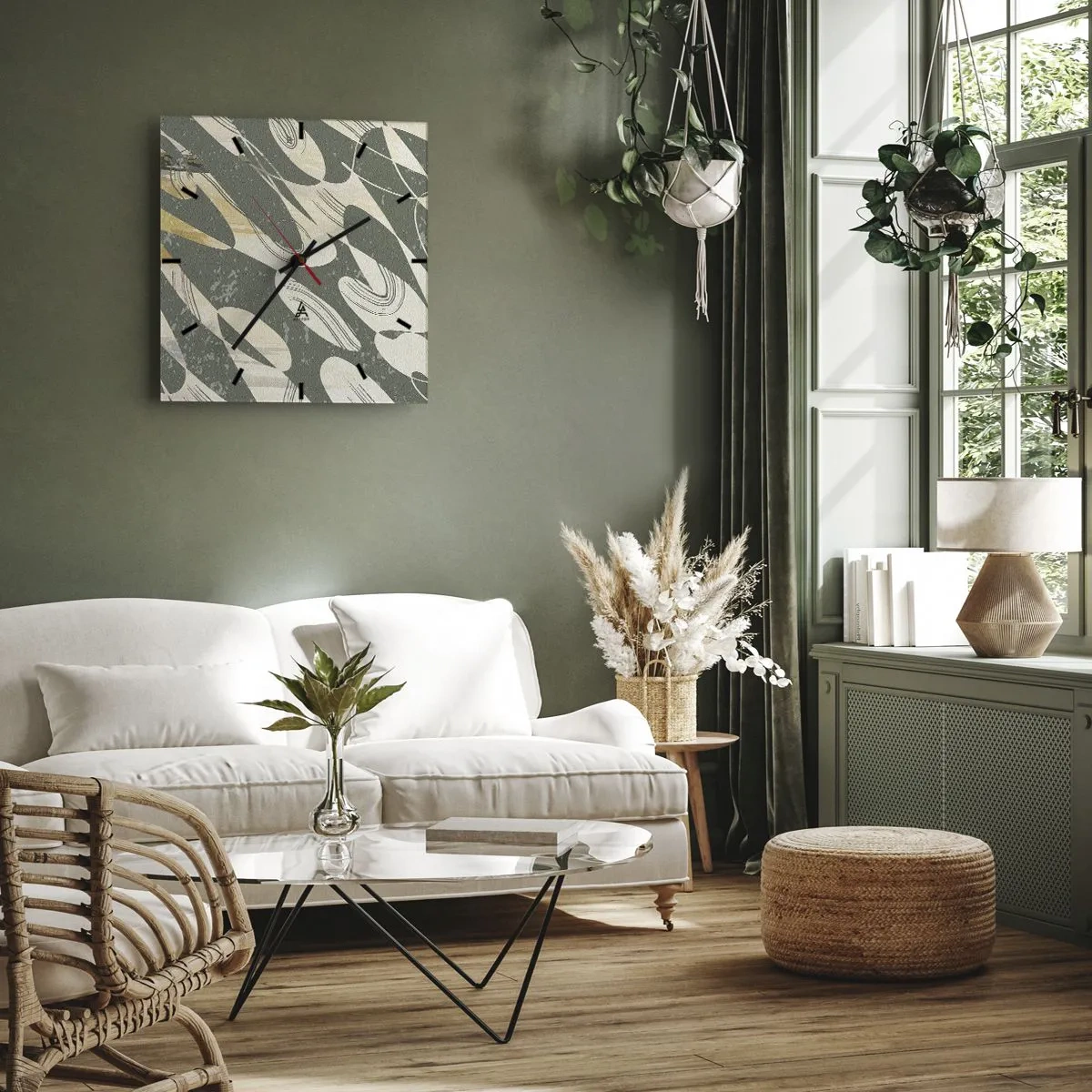 Relógio de parede - Relógio em vidro - Abstração rítmica - 30x30 cm