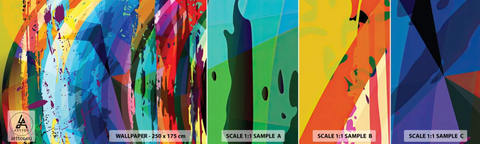 Amostra de papel de parede autocolante Deluxe Sticker - Vertigem colorida - Abstração, Pedaço, Arte Moderna - 100x30 cm