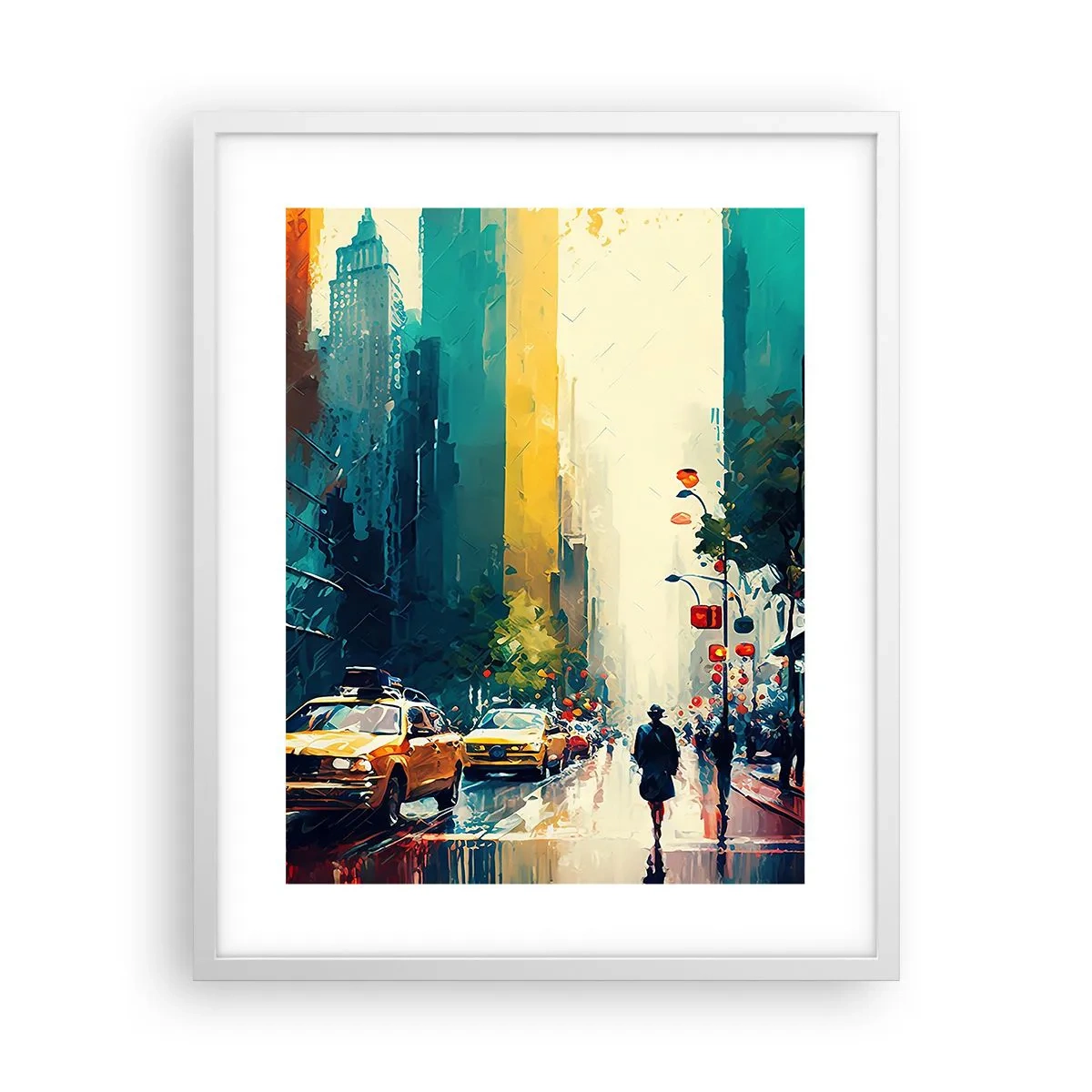 Pôster em moldura branca - Nova York – até a chuva é colorida aqui - 40x50 cm
