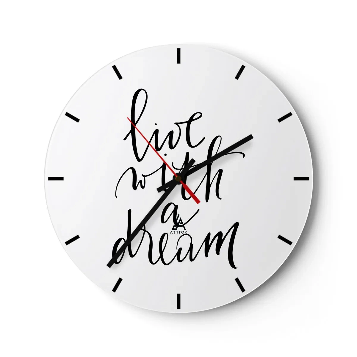 Relógio de parede - Relógio em vidro - Letras minimalistas em preto sobre fundo branco - 30x30cm - Of course - Decoração de parede moderna para a sala de estar, cozinha e quarto ARTTOR
