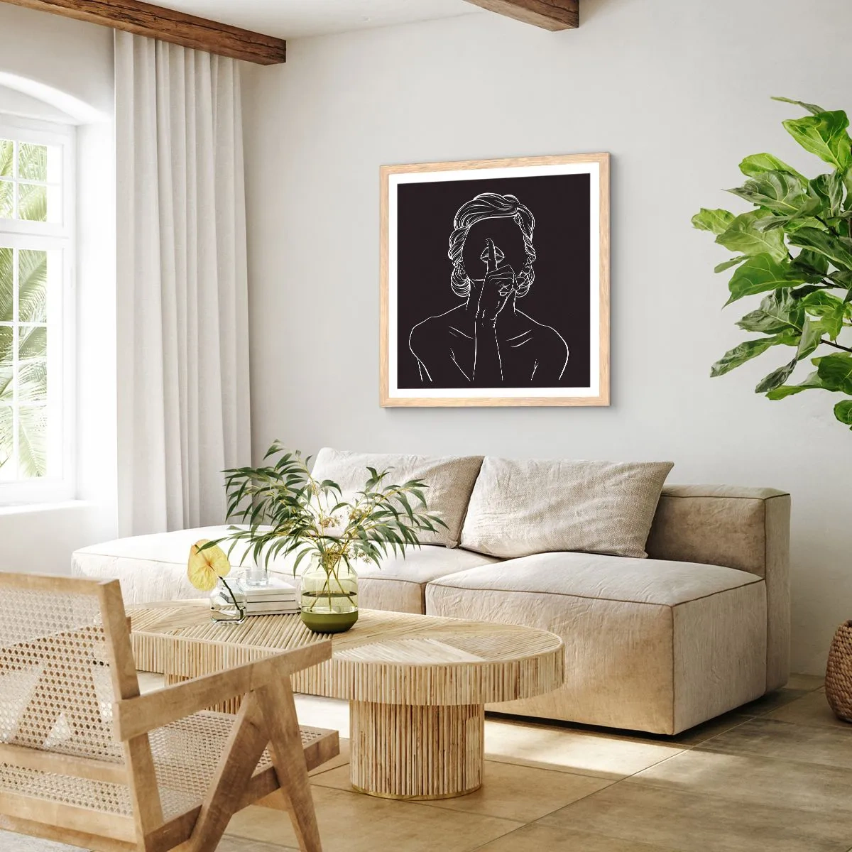 Pôster com moldura de carvalho claro - A beleza floresce em silêncio - 40x40 cm