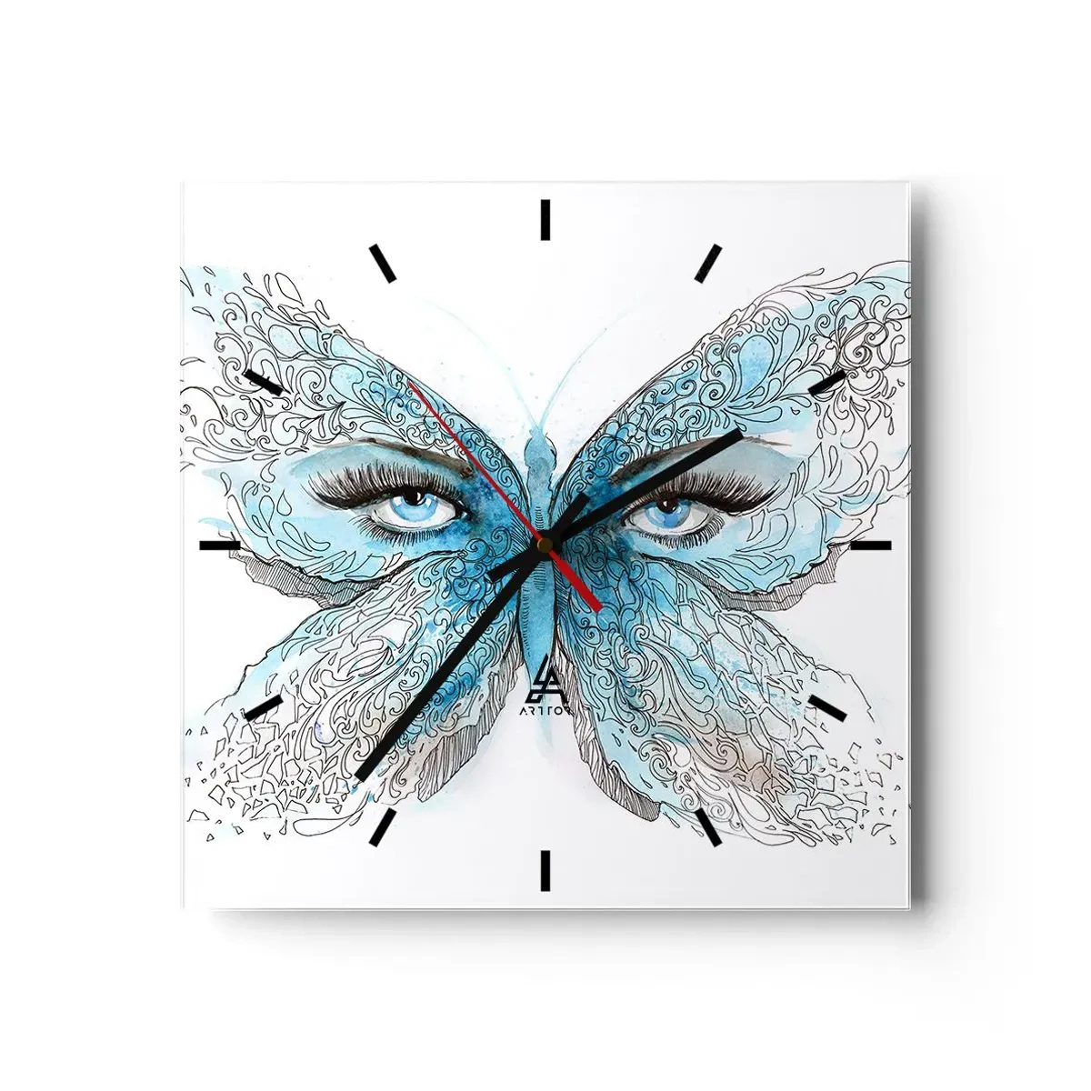 Relógio de parede - Relógio em vidro - Borboleta eros - 30x30 cm