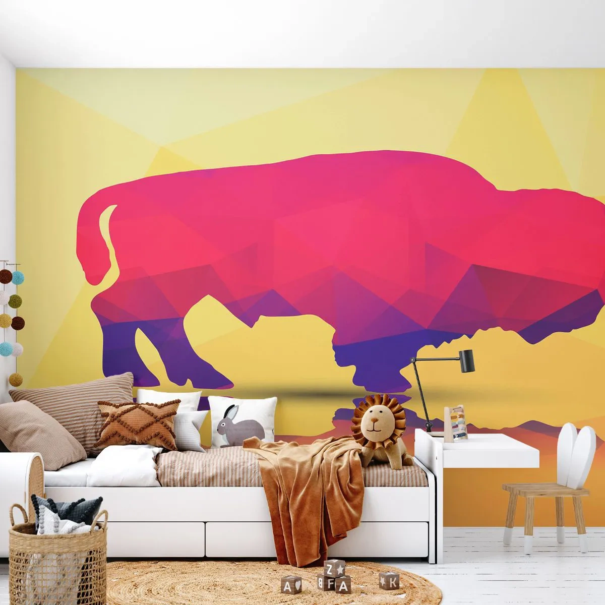 Papel de Parede Premium Canvas - A força amaranto do bisonte - Animais, Sábio, Figura Geométrica - 250x175 cm