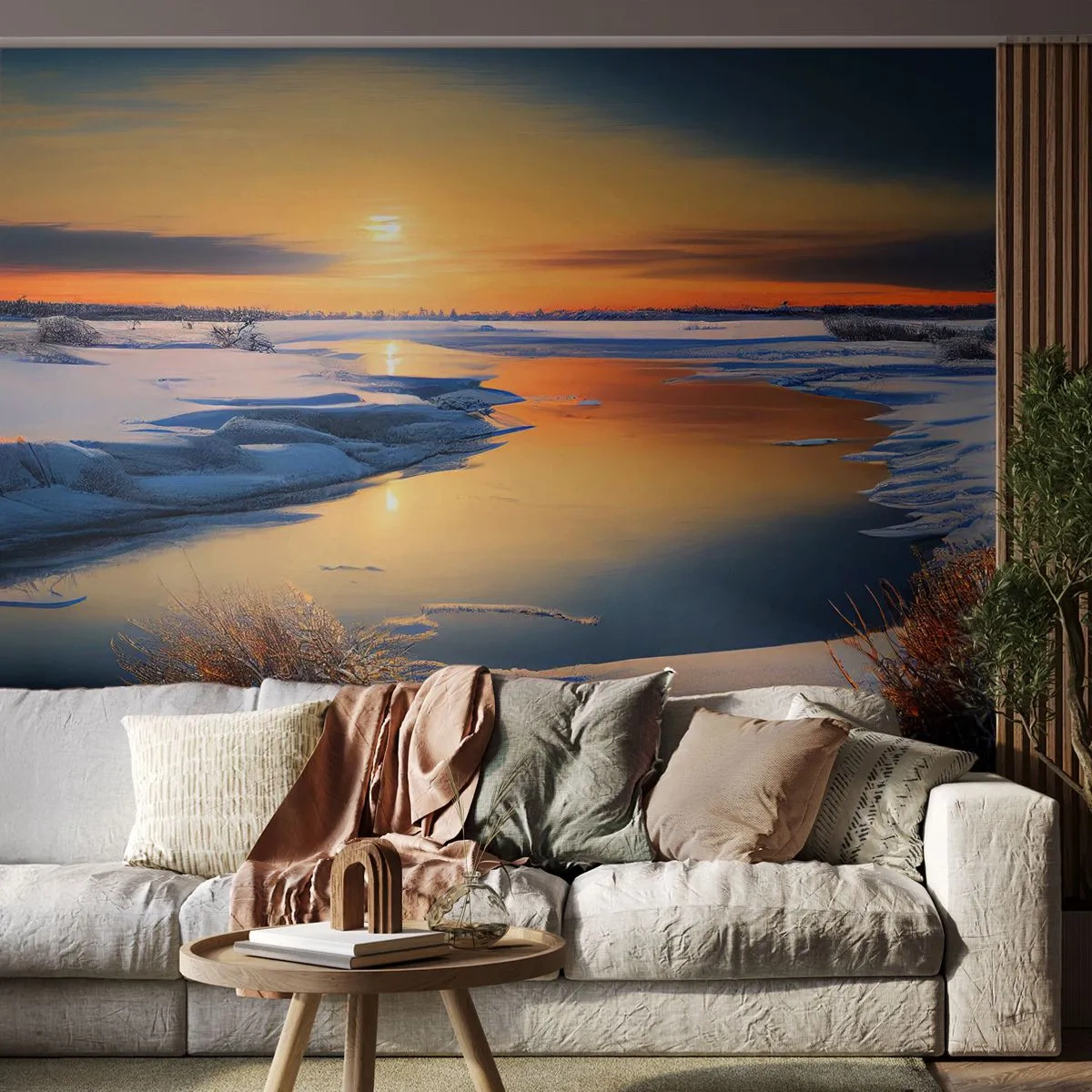 Papel de Parede Premium Sand - Pôr do sol de inverno - Inverno, Rio, Paisagem - 450x315 cm
