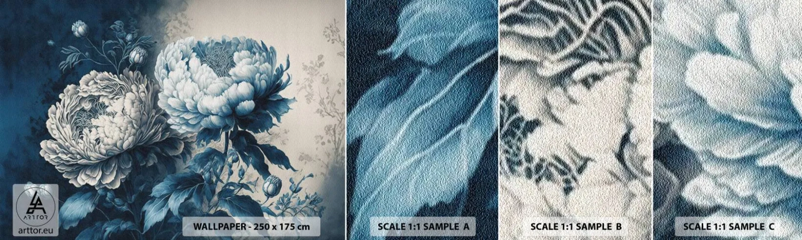 Amostra de papel de parede autocolante Deluxe Sticker - Casal que combina - Flores, Clássico, Rococó - 100x30 cm