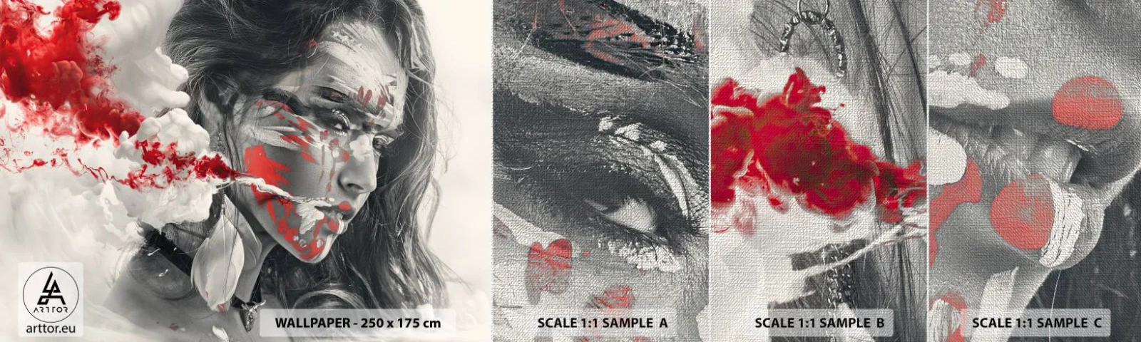 Amostra de papel de parede Premium Canvas - Nos fumos do absurdo - Abstração, Rosto de mulher, Retrato de uma mulher - 100x30 cm