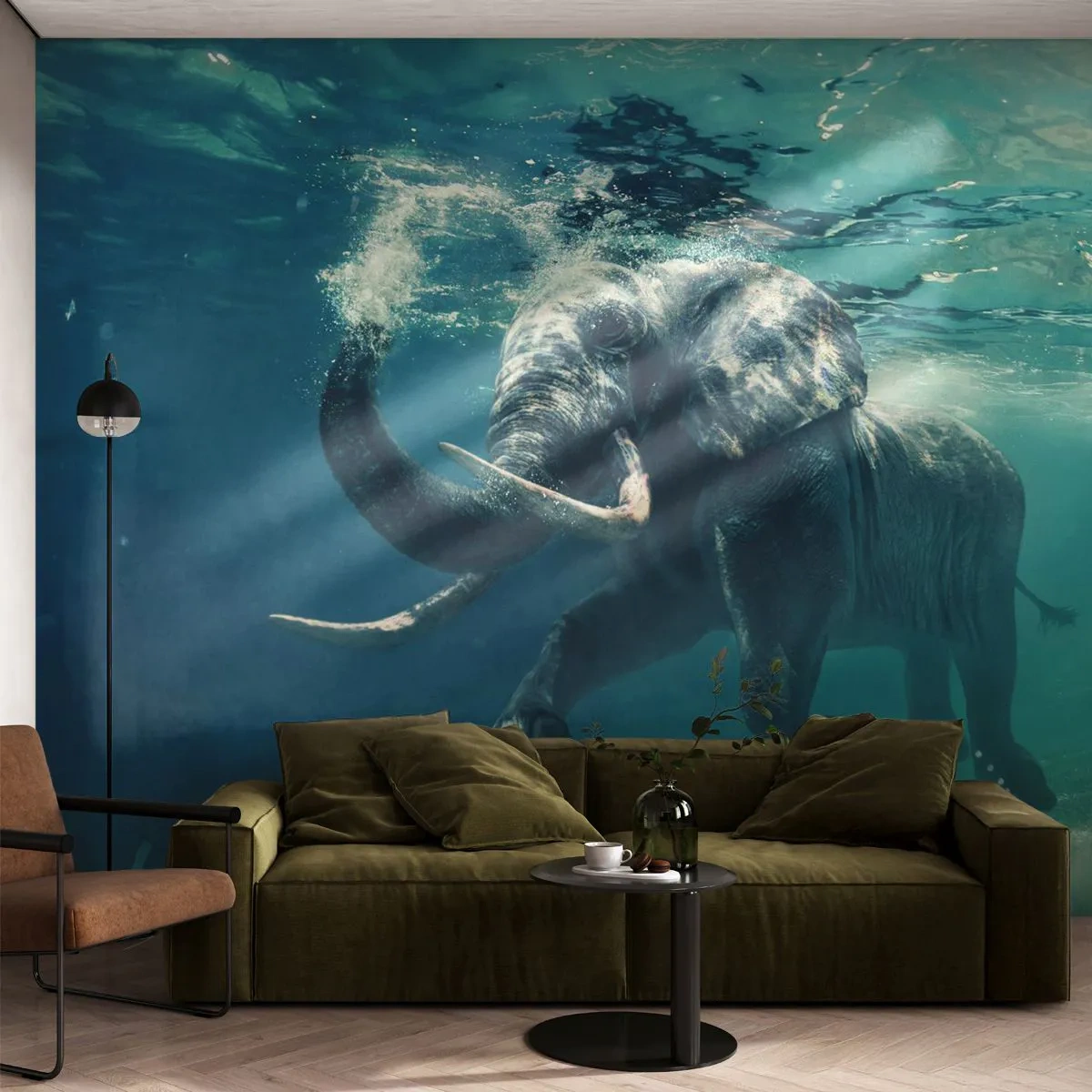 Papel de Parede Premium Sand - Todo mundo gosta de nadar - Abstração, Elefante, Pedaço - 350x256 cm