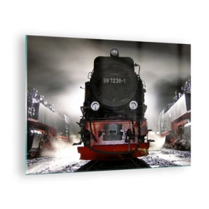 Quadro em vidro - Uma locomotiva a vapor cercada por vapor e luz - 70x50cm - Fica de pé e ofega, arfa e assopra - Decoração de parede moderna para a sala de estar e quarto ARTTOR