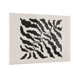 Quadro em vidro - Arte botânica com folhas pretas orgânicas - 70x50cm - A natureza da praça - Decoração de parede moderna para a sala de estar e quarto ARTTOR
