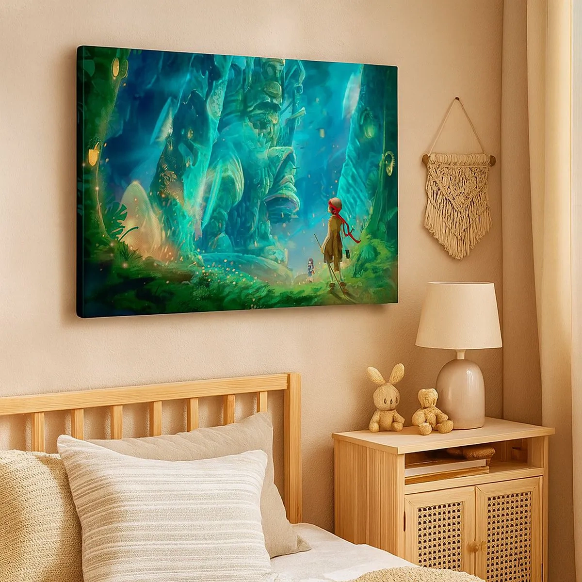 Quadro em tela - Floresta mágica com um personagem explorador - 70x50cm - Do Grande Livro de Contos de Fadas - Decoração de parede moderna para a sala de estar e quarto ARTTOR