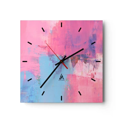 Relógio de parede - Relógio em vidro - Rosa, azul e uma pitada de luz - 30x30 cm