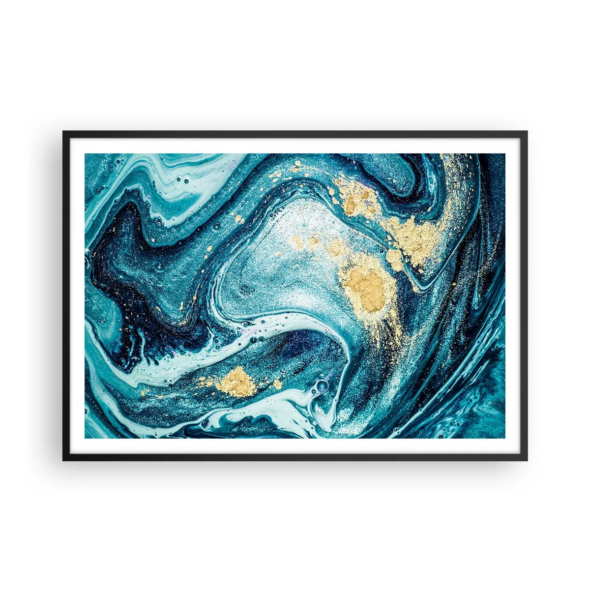 Pôster com moldura preta - Redemoinho azul - 100x70 cm