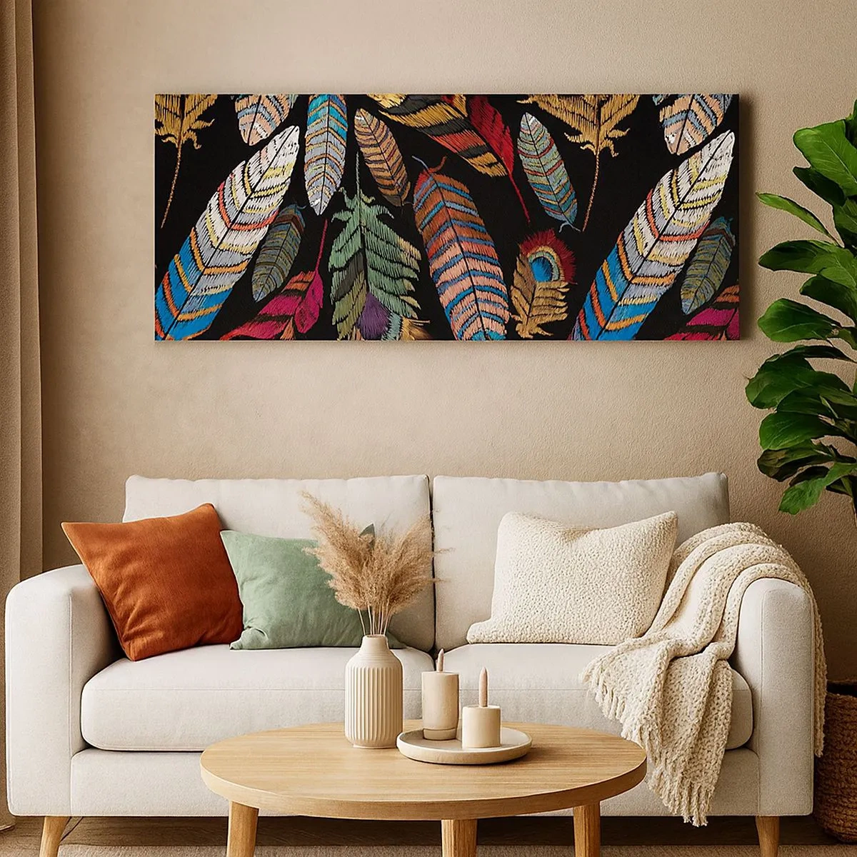 Quadro em tela - O carnaval dos pássaros - 100x40 cm