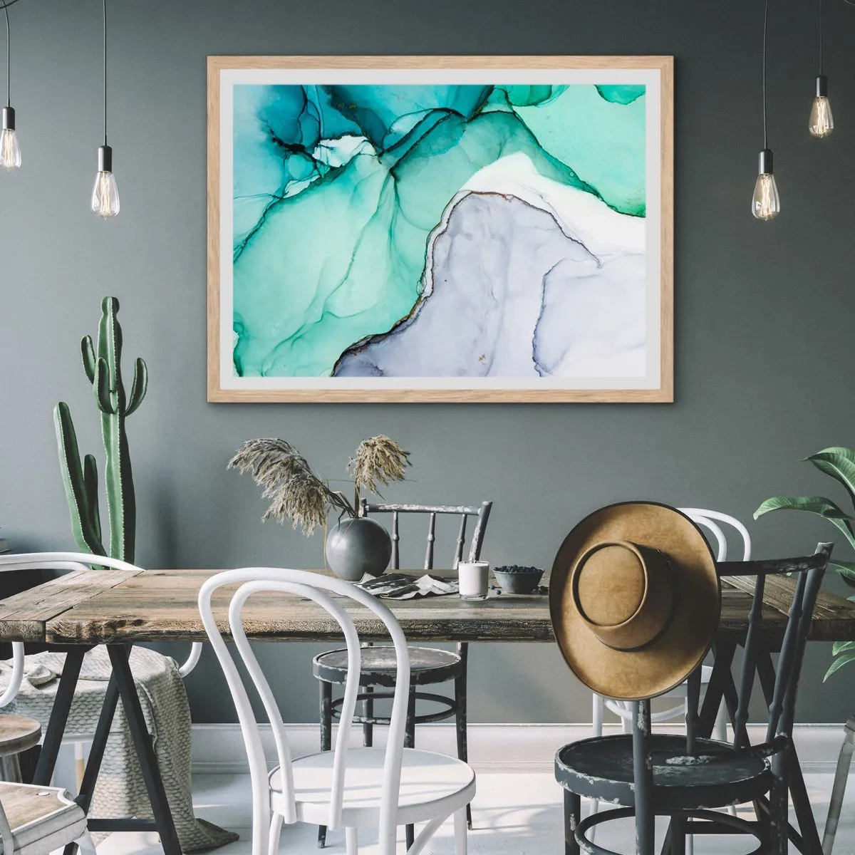 Pôster com moldura de carvalho claro - Estudo em turquesa - 91x61 cm