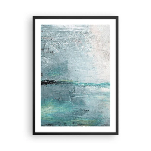 Pôster com moldura preta - Paisagem abstrata em tons de azul e cinza - 50x70cm - Horizontalmente em azul - Decoração de parede moderna para a sala de estar e quarto ARTTOR