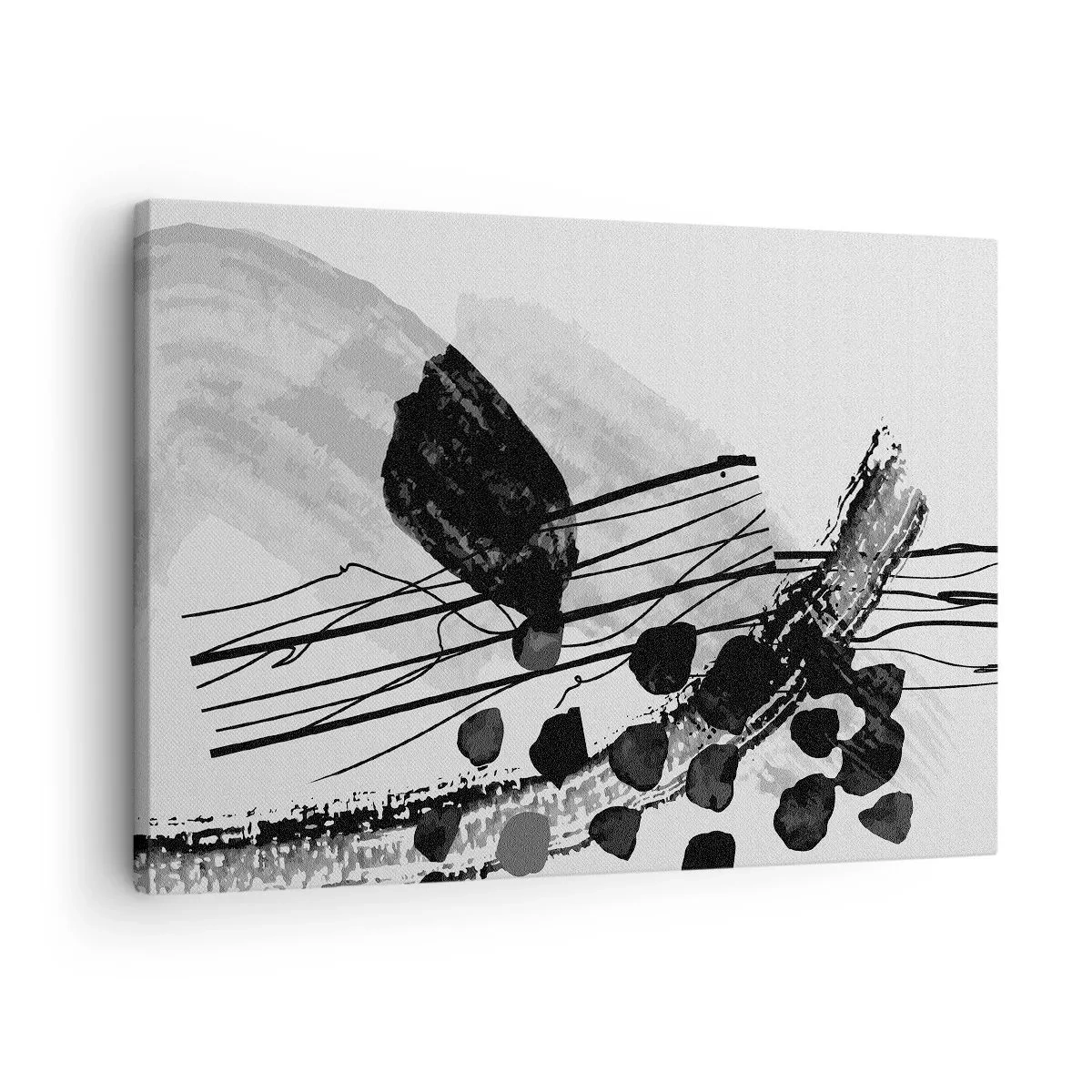 Quadro em tela - Composição abstrata em preto e branco com formas orgânicas - 70x50cm - Abstração orgánica em preto e branco - Decoração de parede moderna para a sala de estar e quarto ARTTOR