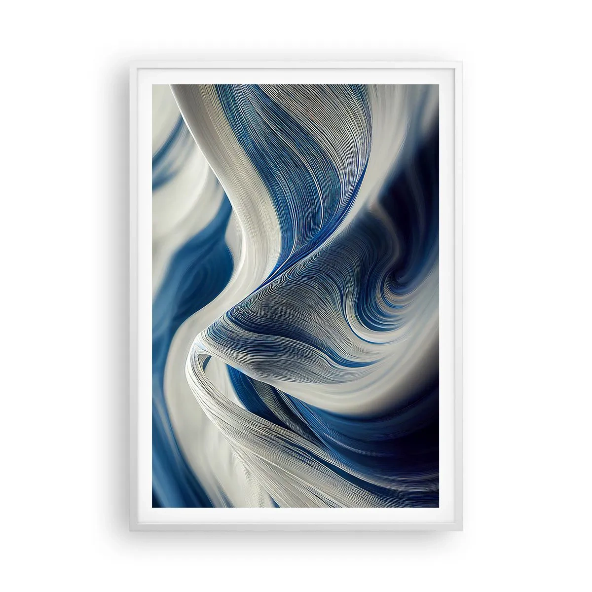 Pôster em moldura branca - A fluidez do azul e do branco - 70x100 cm