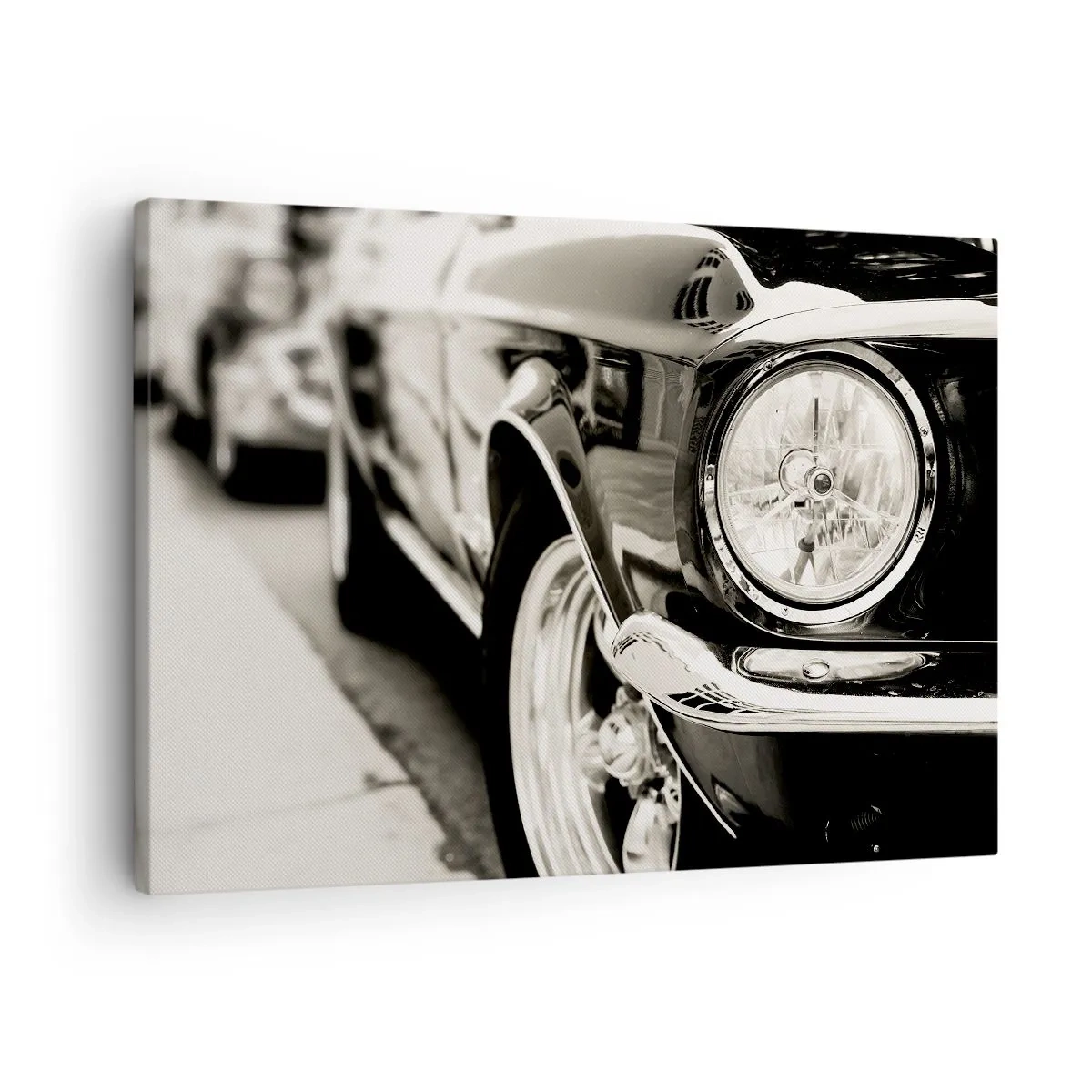 Quadro em tela - Um carro clássico icônico em elegante preto e branco - 70x50cm - Brilho permanente - Decoração de parede moderna para a sala de estar e quarto ARTTOR