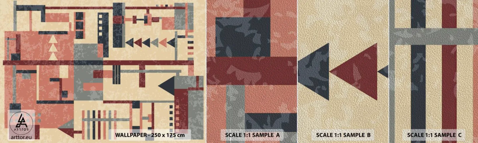 Amostra de papel de parede Premium Sand - Combinação de verticais e horizontais - Abstração, Pedaço, Padrão Moderno - 100x30 cm