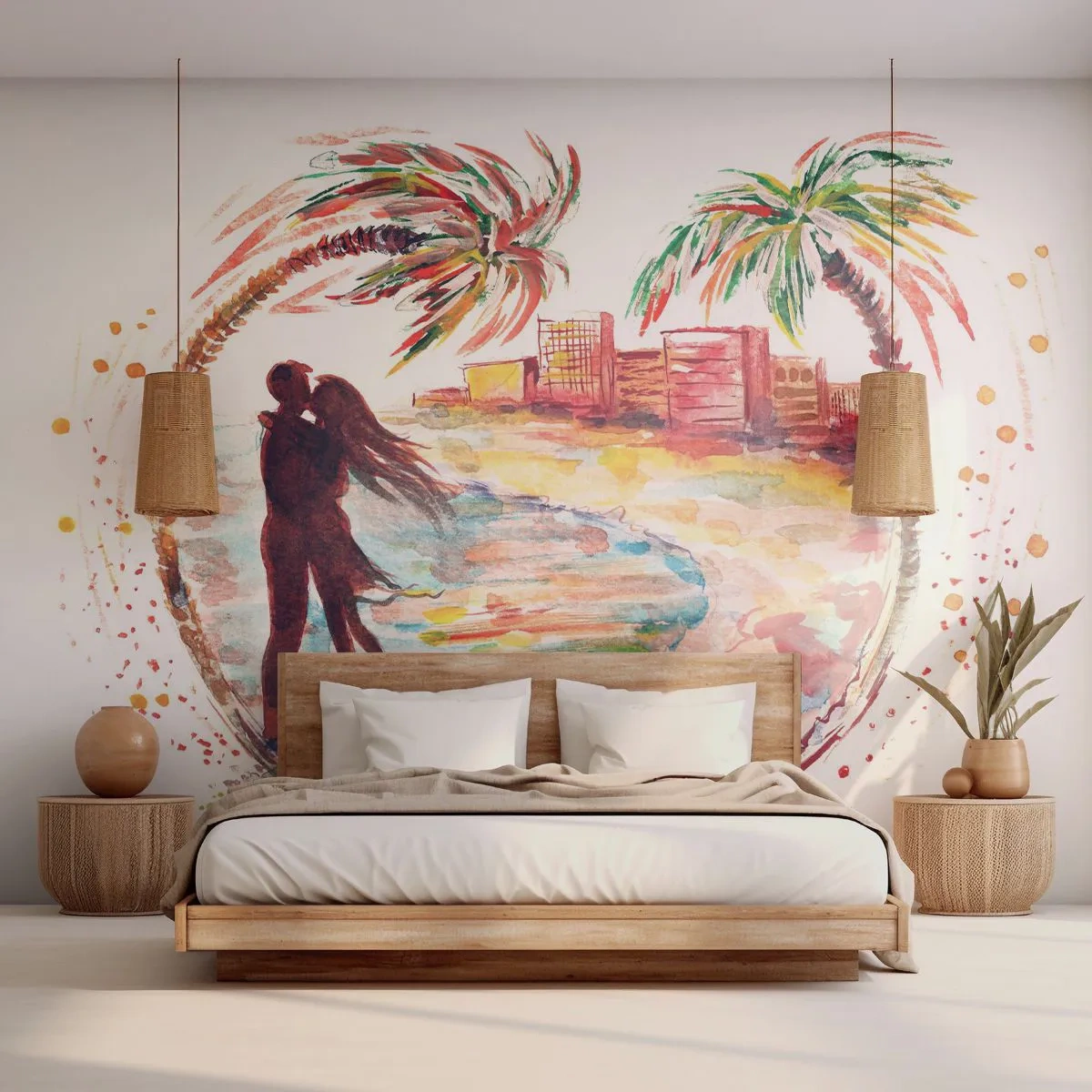 Papel de Parede Autocolante Deluxe Sticker - Férias românticas - Pessoas, Coqueiro, Praia - 400x280 cm