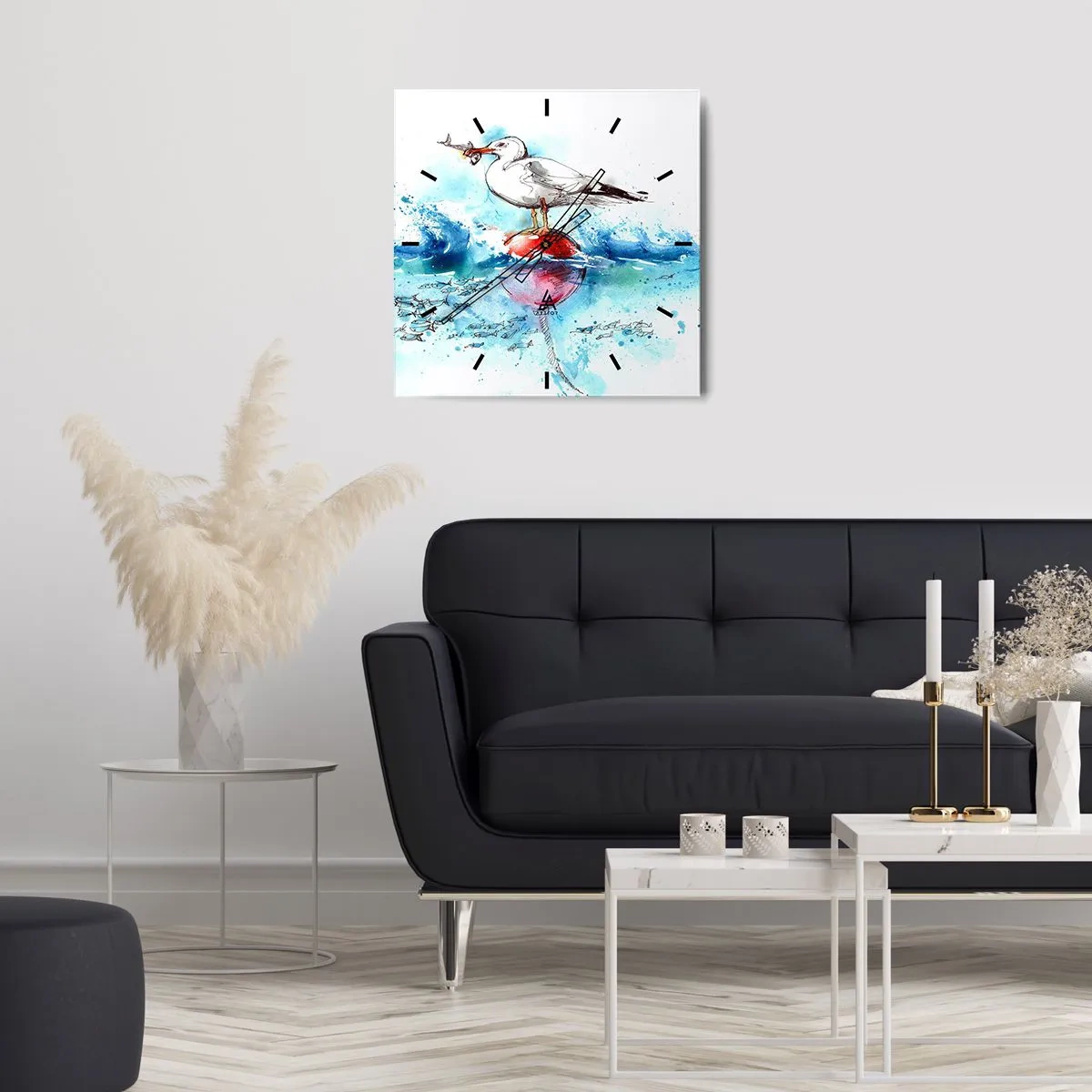 Relógio de parede - Relógio em vidro - Pesca bem sucedida - 30x30 cm