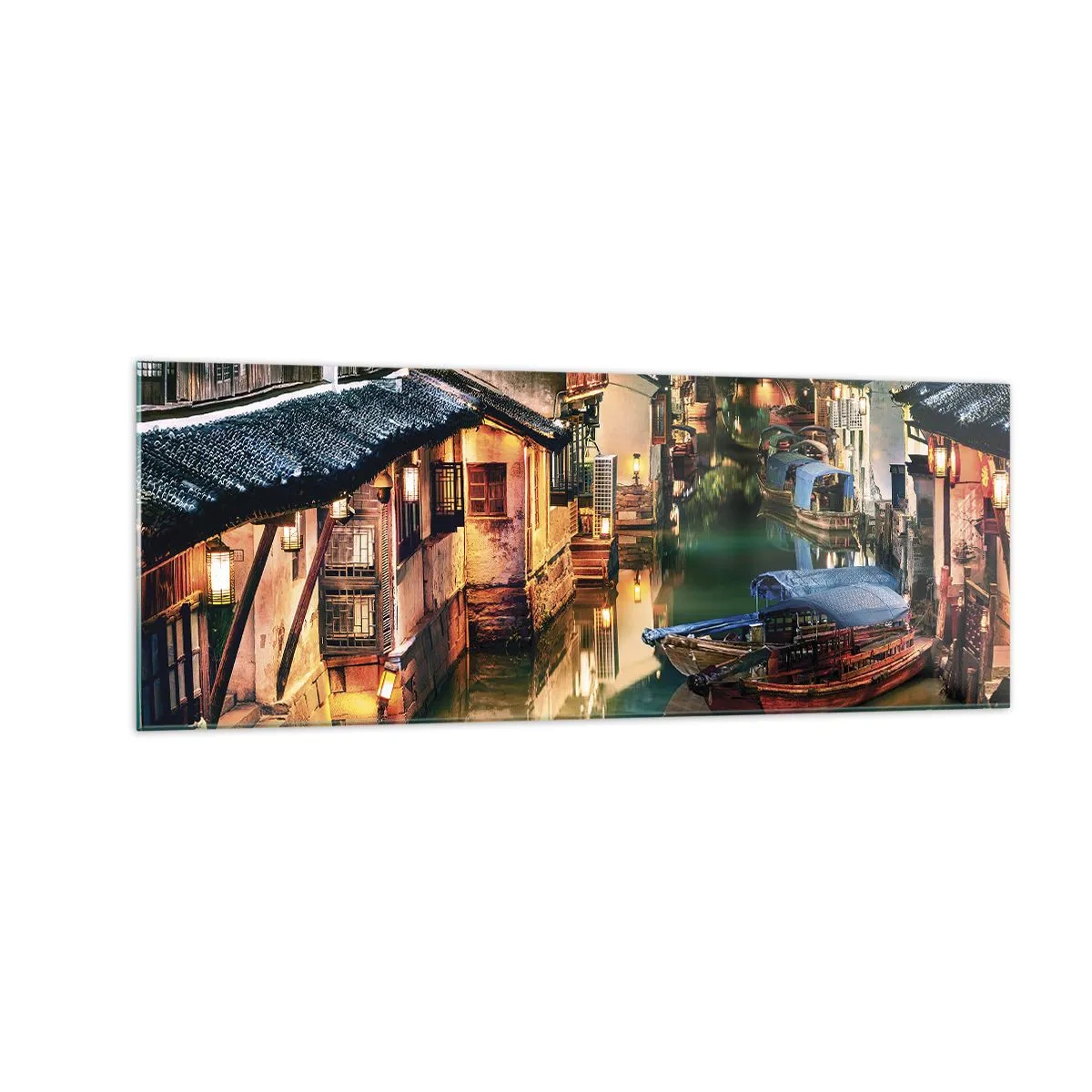 Quadro em vidro - Uma noite em uma rua chinesa - 140x50 cm