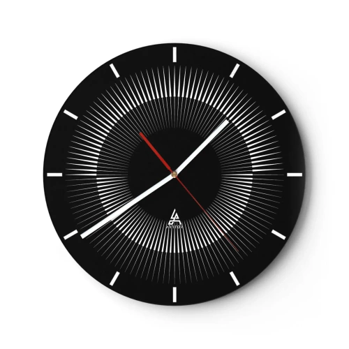 Relógio de parede - Relógio em vidro - Fundo preto com um padrão radiante em forma de disco solar - 30x30cm - Sol preto - Decoração de parede moderna para a sala de estar, cozinha e quarto ARTTOR