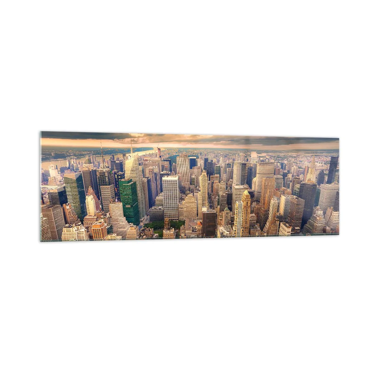 Quadro em vidro - Metrópole dourada - 160x50 cm