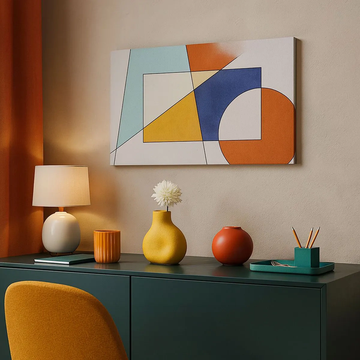 Quadro em tela - Abstração: diversão modernista - 100x40 cm