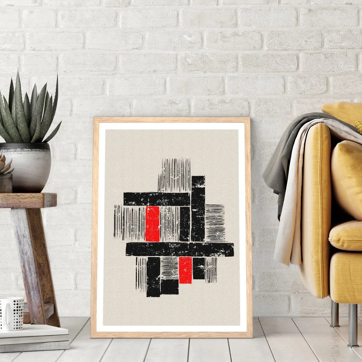 Pôster com moldura de carvalho claro - Vermelho e preto - 70x100 cm